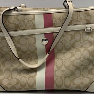 Coach Beige and Pink Signature Tote Bag